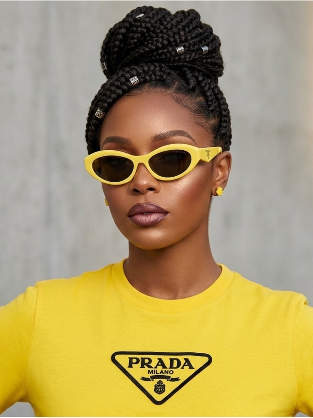 Prada Yellow Cat-Eye Sunglasses with Dark Lenses